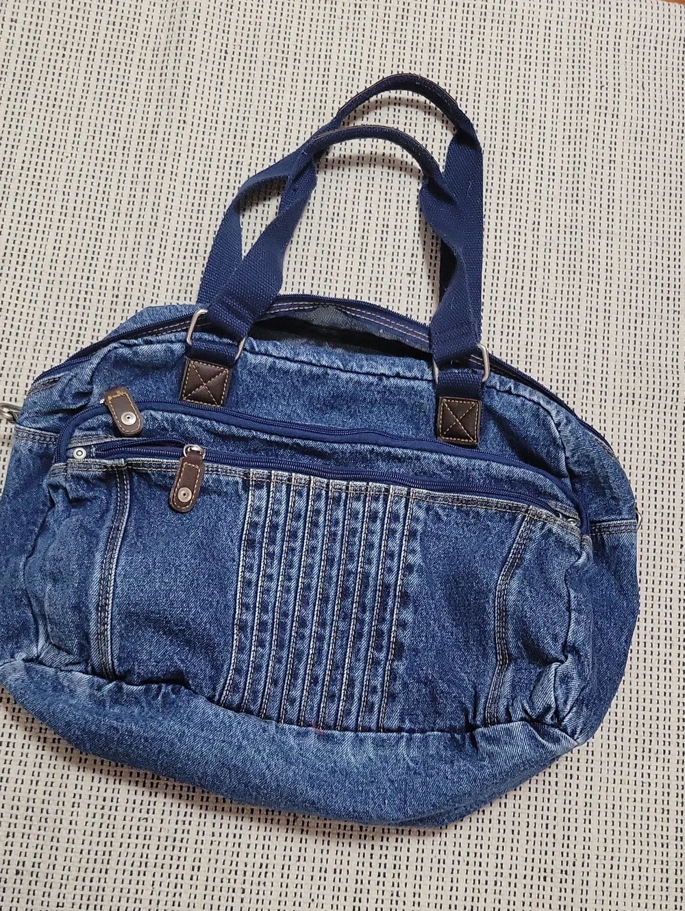 Womens  Denim Blue Duffel Bag with Top Handles